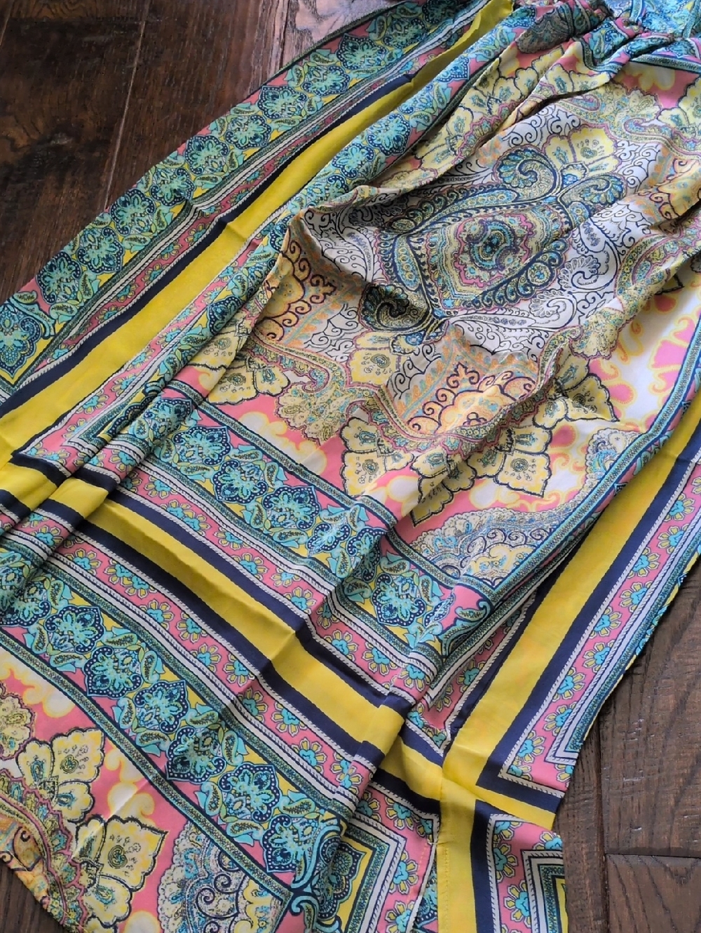 SUNDANCE I NWT Bella Verona Boho Mixed Print Kimono Style Silky Dress, L - Picture 6 of 13